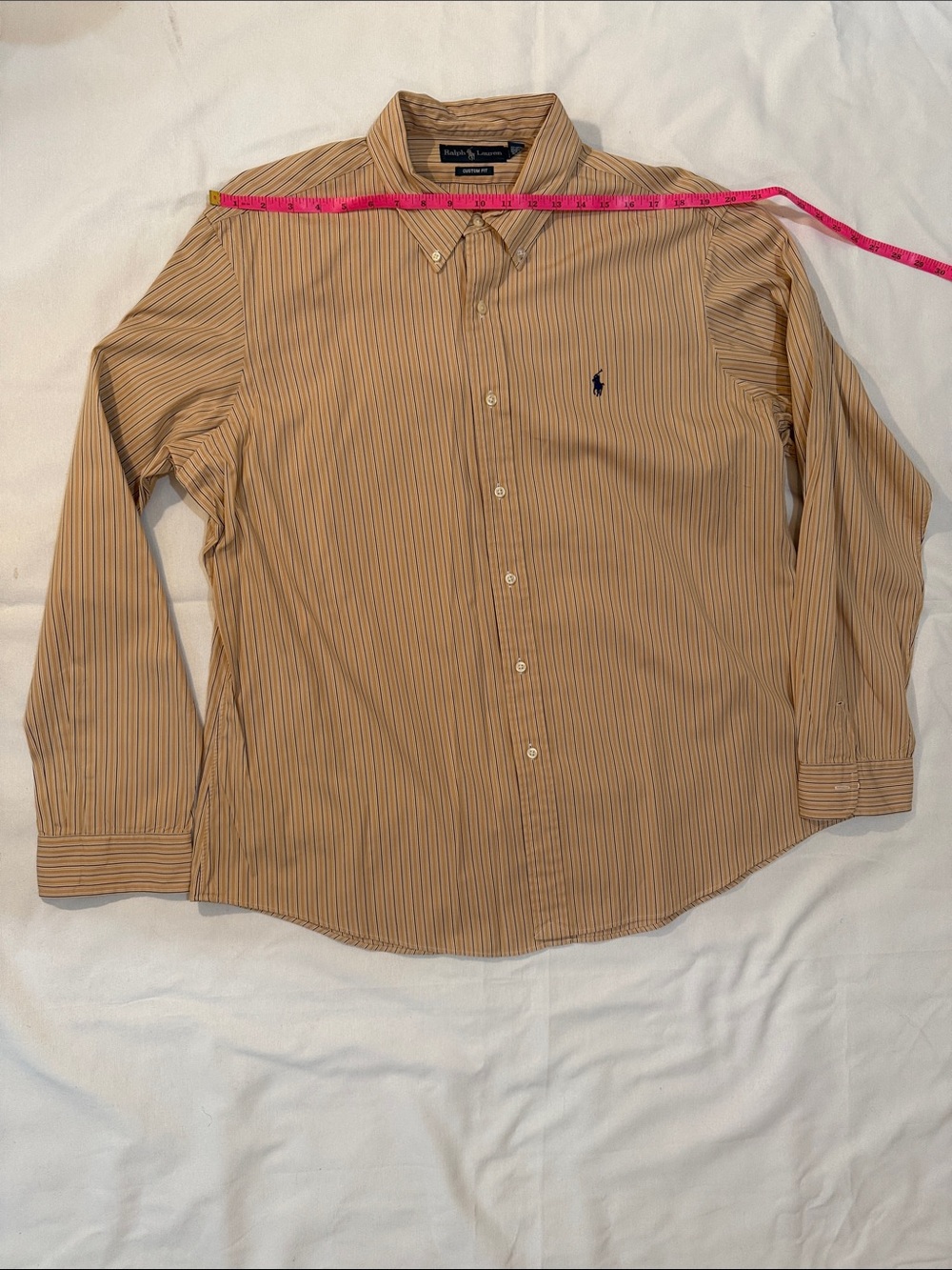 Ralph Lauren Men's Tan and Navy Stripe Button-Down Shirt